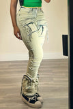 namcoverse Splash Ink Print Casual Multi Pocket Bodycon Washed Jeans