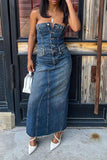 namcoverse Bandeau Rocking Split Back Denim Midi Dress