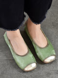 namcoverse Women Elegant Summer Colorblock Cowhide Flat Shoes  KL1022