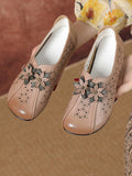 namcoverse Women Vintage Leather Flower Cutout Flat Shoes PA1026