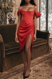 namcoverse Solid Color Off Shoulder Feminine High Split Midi Dress