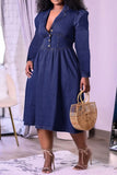 namcoverse Solid Color Casual Denim Midi Dress