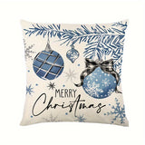 Set of 4 Throw Pillow Covers, Contemporary Style, Winter Snowflake & Christmas Tree Designs, Zippered Polyester Cushion Cases, Machine Washable, Decorative Woven Pillowcases for Living Room Sofa and Home Decor, 17.72x17.72inch - Blue & Plaid Pattern