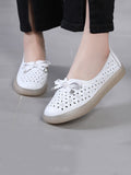 namcoverse Women Casual Summer Solid Cutout Leather Flat Shoes KL1043