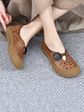 namcoverse Women Summer Leather Cutout Flower Flat Shoes SC1060