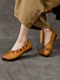 namcoverse Women Vintage Summer Leather Flower Spliced Flat Shoes SC1012