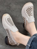 namcoverse Women Summer Solid Casual Cutout Leather Low Heel Shoes KL1023