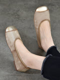 namcoverse Women Elegant Summer Colorblock Cowhide Flat Shoes  KL1022