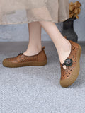 namcoverse Women Summer Leather Cutout Flower Flat Shoes SC1060