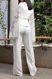 namcoverse Solid Color Lace Patchwork Glamorous Peplum Pant Suit