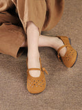 namcoverse Women Vintage Soft Leather Cutout Solid Shoes XX1053