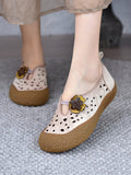 namcoverse Women Summer Leather Cutout Flower Flat Shoes SC1060