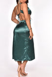 namcoverse Solid Color One Shoulder Luxe Knotted Cutout Split Midi Dress
