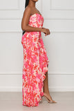 namcoverse Floral Print Romantic Ruffle High Split Maxi Dress