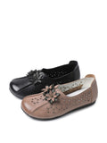 namcoverse Women Vintage Leather Flower Cutout Flat Shoes PA1026