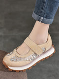 namcoverse Women Summer Leather Spliced Mesh Sequin Platform Shoes XX1022