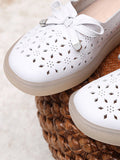 namcoverse Women Casual Summer Solid Cutout Leather Flat Shoes KL1043