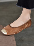 namcoverse Women Elegant Summer Colorblock Cowhide Flat Shoes  KL1022