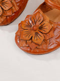 namcoverse Women Summer Artsy Flower Leather Flat Shoes AA1005