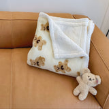 1pc Cartoon Bear Print Sherpa Blanket, Soft Warm Throw Blanket Nap Blanket For Couch Sofa Office Bed Camping Travel, Multi-purpose Gift Blanket For All Season