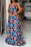 namcoverse Colorful Geometric Print Feminine Swing Maxi Dress