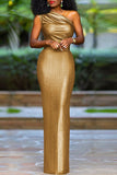 namcoverse Metallic Luxe One Shoulder Split Back Maxi Dress