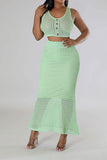 namcoverse Solid Color Crochet Cutout Beachy Fishtail Skirt Suit