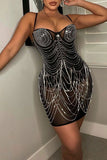 namcoverse Rhinestone Tassel Party See-Through Mini Dress