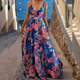 namcoverse Colorful Geometric Print Feminine Swing Maxi Dress