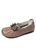 namcoverse Women Vintage Leather Flower Cutout Flat Shoes KL1034