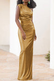 namcoverse Metallic Luxe One Shoulder Split Back Maxi Dress