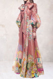 namcoverse Cartoon Print Dramatic Puff Sleeve Maxi Dress