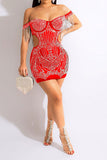 namcoverse Rhinestone Off Shoulder Party Cutout Tassel Mini Dress