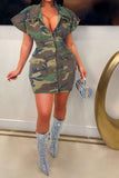 namcoverse Camouflage Feminine Multi Pocket Button Thru Mini Dress