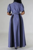 namcoverse Color Block Patchwork Classic Belted Maxi Dress