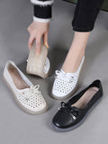 namcoverse Women Casual Summer Solid Cutout Leather Flat Shoes KL1043