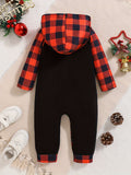 Newborn 1st Christmas Merry Christmas Plaid Sleeve Hooded Romper, Cute Kid's Party Casual Clothes for Outdoor Wear