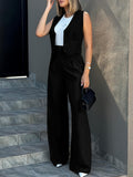 Timeless Elegance: Chic Button Vest & Wide-Leg Pants - Women's Solid Two-Piece Set, Durable & Easy-Care for All Seasons