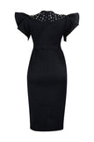 namcoverse Beaded Decor Elegant Ruffle Sleeve Midi Dress