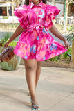 namcoverse Tie Dye Girly Ruffle Belted Mini Dress