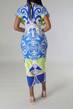 namcoverse Tribal Print Feminine Draped High Split Midi Dress