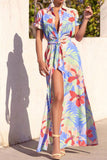 namcoverse Floral Print Pretty Belted Side Split Maxi Dress