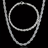 Unisex 925 Silver Plated Twisted Chain Set – Stylish Necklace & Bracelet Combo for Casual Elegance