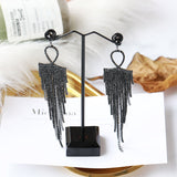 2025 Korean temperament long fringed earrings personalized retro blue flash diamond geometric earrings women's exaggerated earrings wholesale