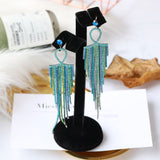 2025 Korean temperament long fringed earrings personalized retro blue flash diamond geometric earrings women's exaggerated earrings wholesale