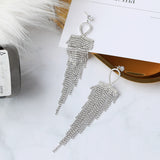 2025 Korean temperament long fringed earrings personalized retro blue flash diamond geometric earrings women's exaggerated earrings wholesale