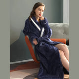 Ultra-Soft Flannel Bathrobe for Men & Women - Cozy, Long, Geometric Pattern with Pockets - Perfect for Home or Hotel Use