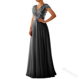 NAMCOVERSE Summer New Foreign Trade Dress Wish  New V-neck Sequins Chiffon Stitching Evening Long Dress