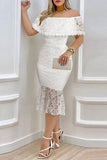 namcoverse Lace Stunning Off Shoulder Ruffle Midi Dress