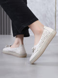 namcoverse Women Casual Summer Solid Cutout Leather Flat Shoes KL1043